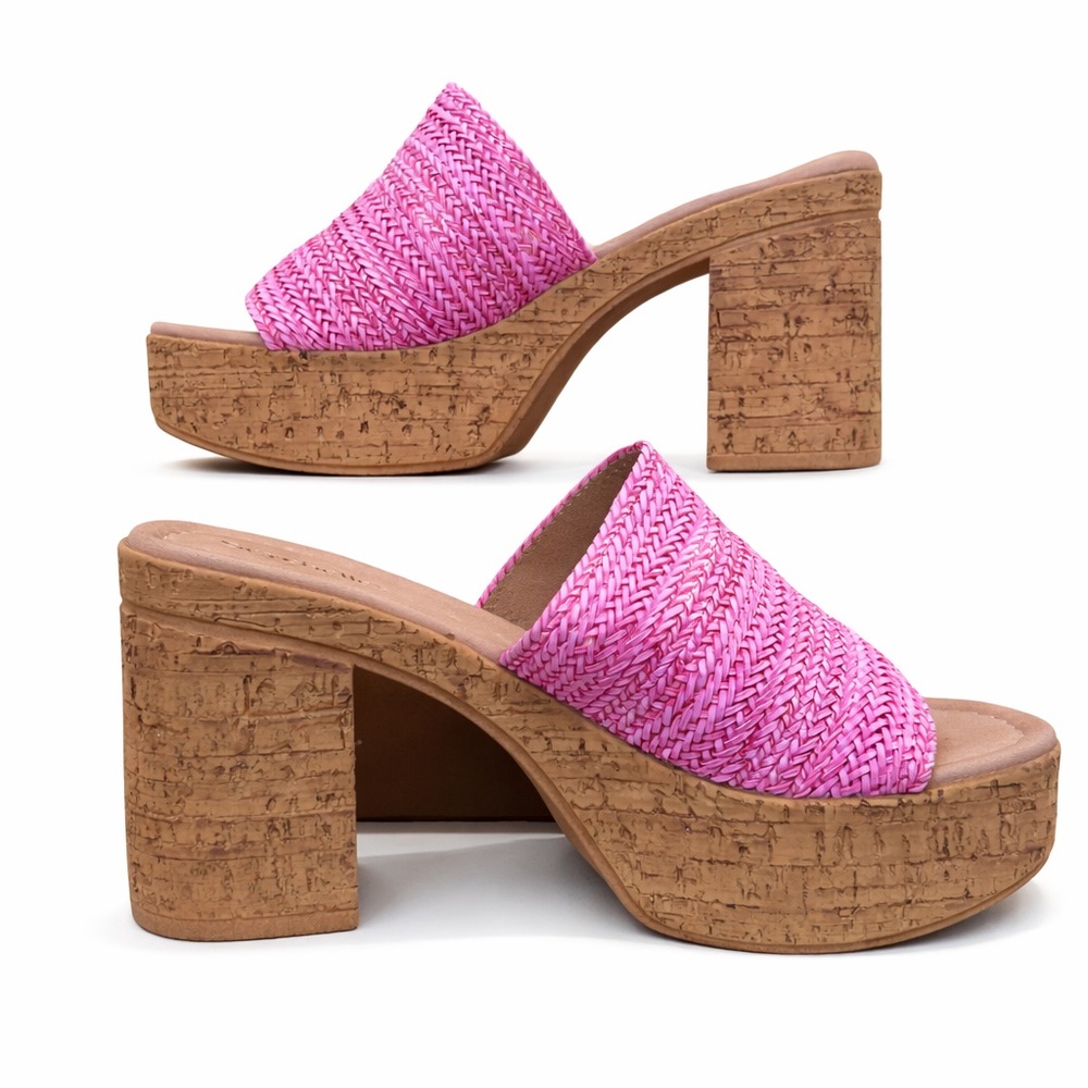 Pink Woven Cork Platform Mule - Women